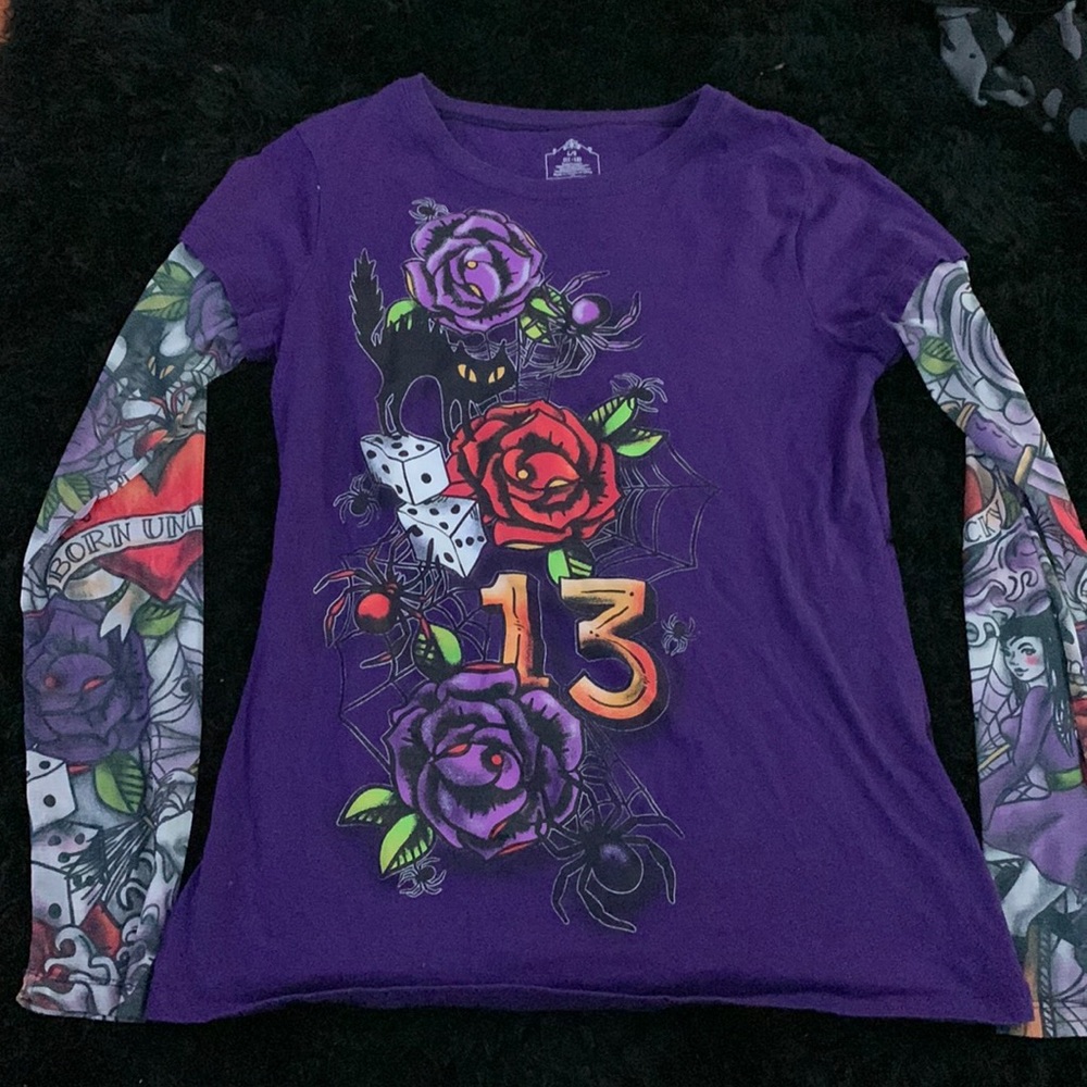 Purple long sleeve mesh top